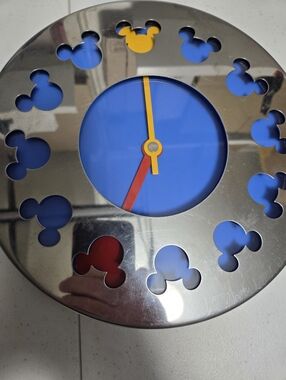 Michael Graves Designed Vintage Rare Disney Chrome Metal Mickey Mouse Wall Clock